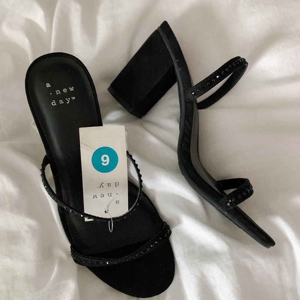 Chunky Black Strappy Heels